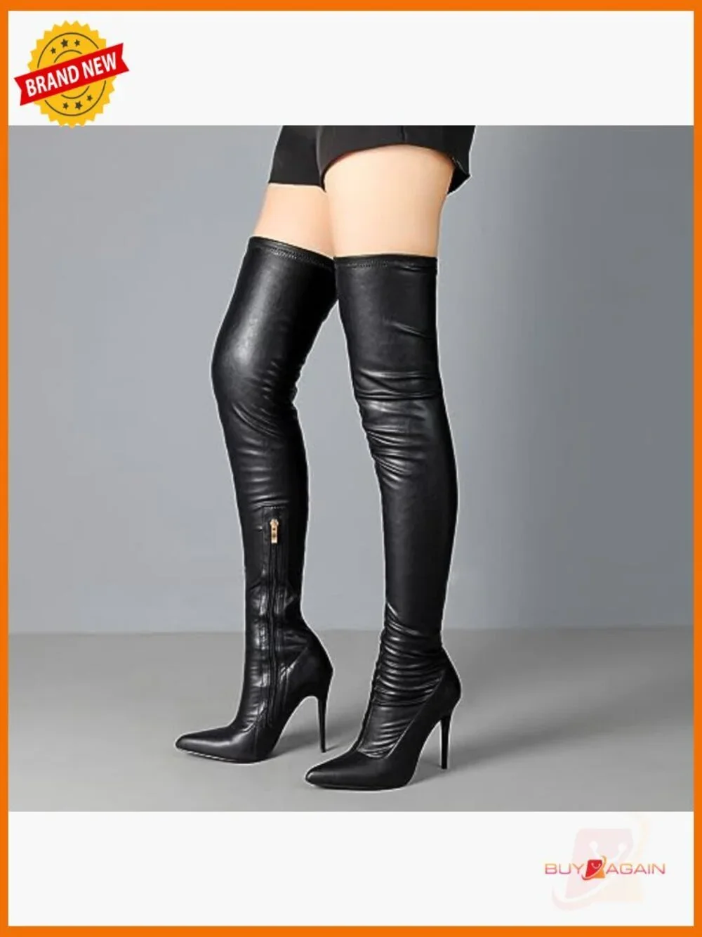 Over the Knee Boots High Heels Zipper PU Leather Thigh High Boots